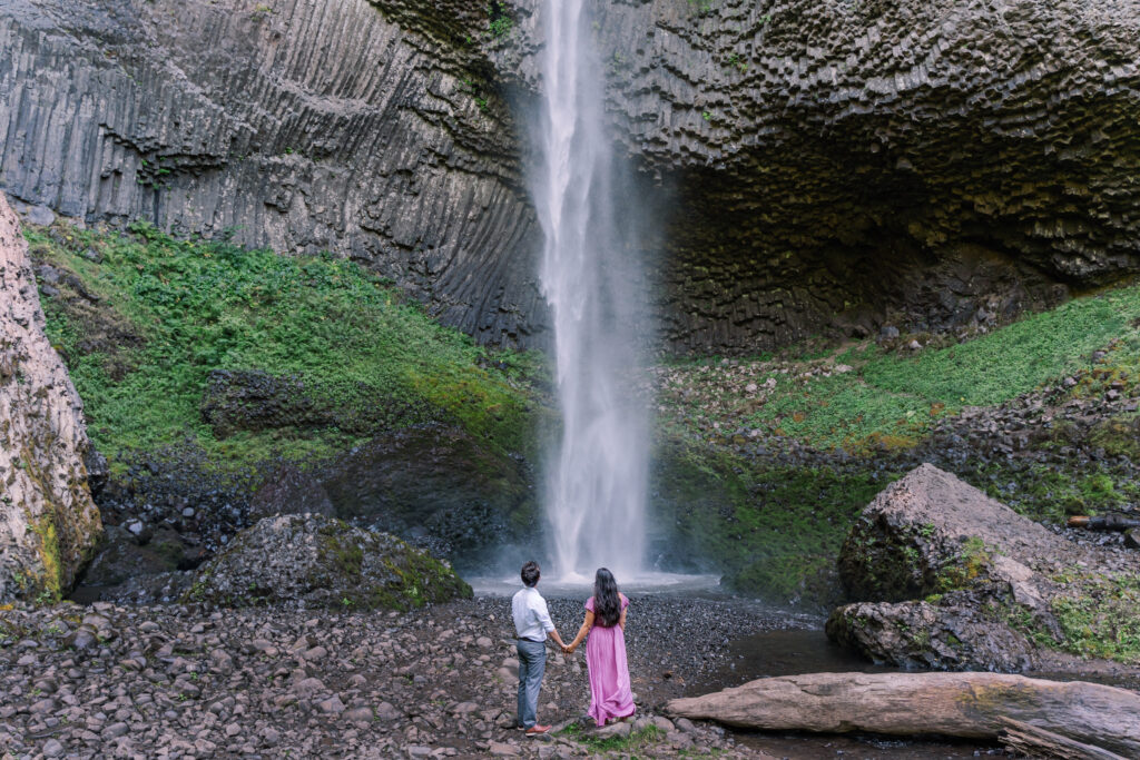 Beautiful engagement session at Latourell Falls in Oregon taken by Charlotte, NC wedding photographer The Lilac Lion Photography.