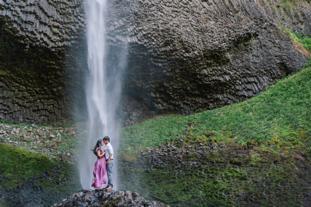 Beautiful engagement session at Latourell Falls in Oregon taken by North Carolina Wedding Photographer The Lilac Lion Photography.