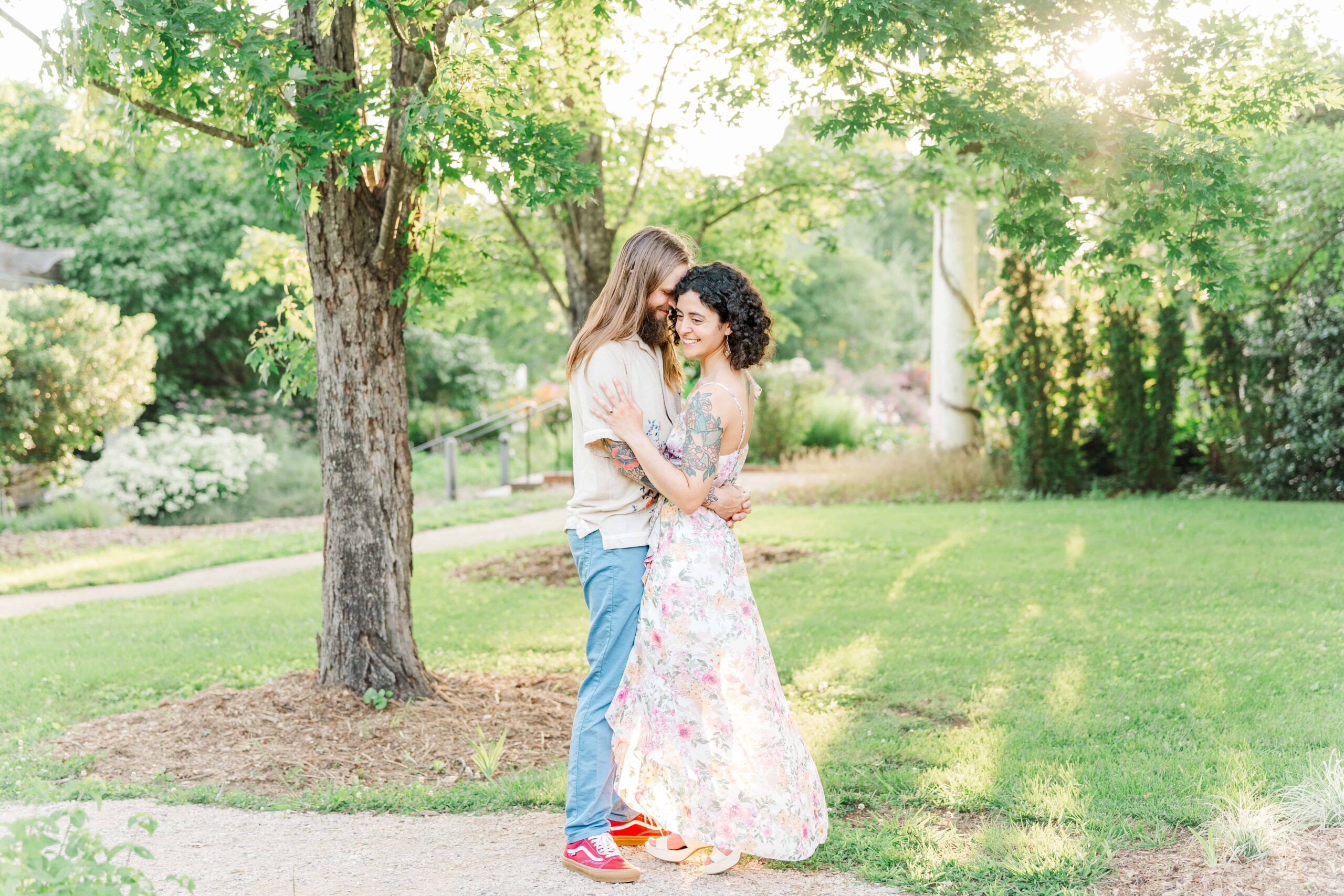 Outdoor engagement session near Charlotte NC at the crown jewel of Stowe gardens