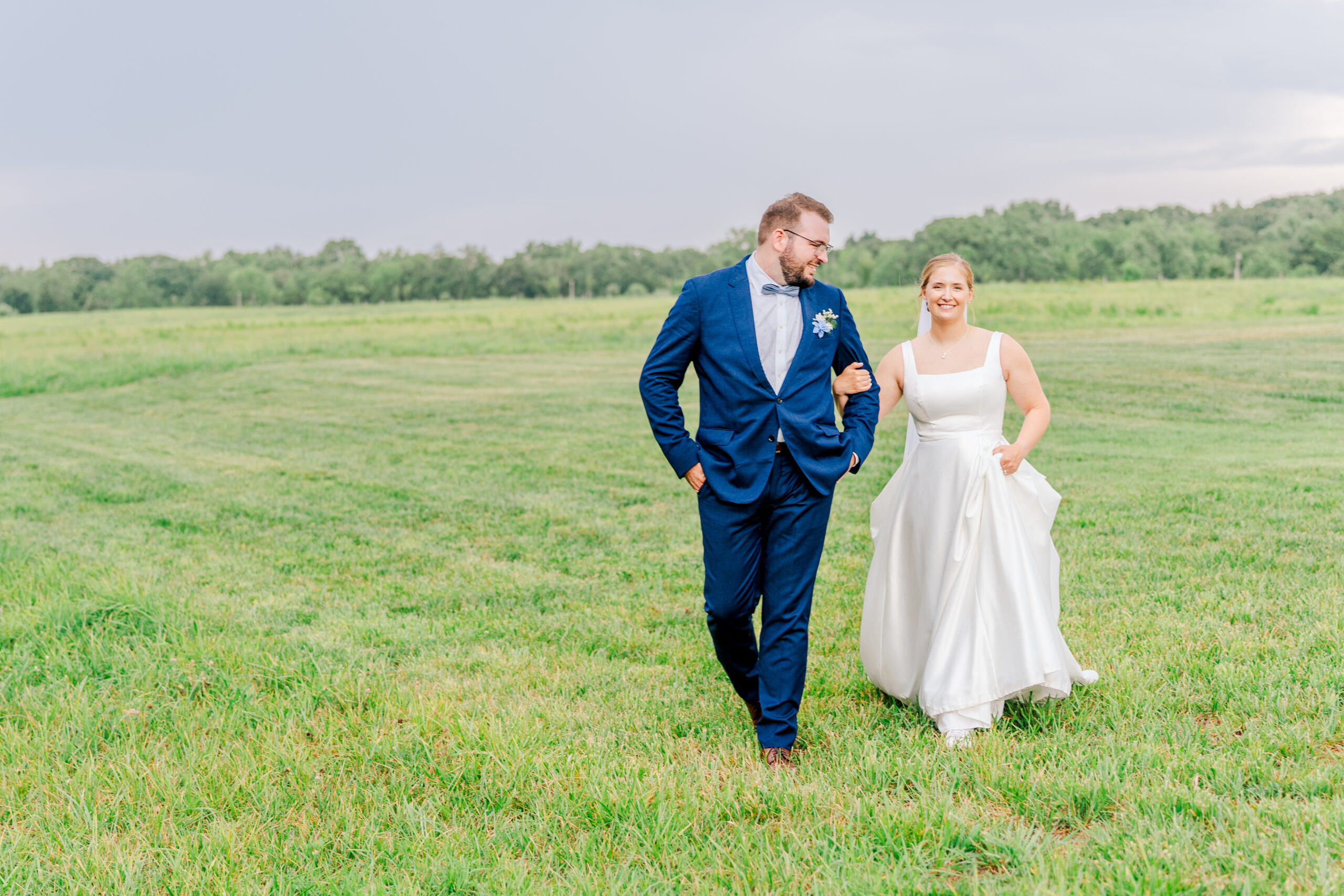 bride and groom portraits in open field at skycrest