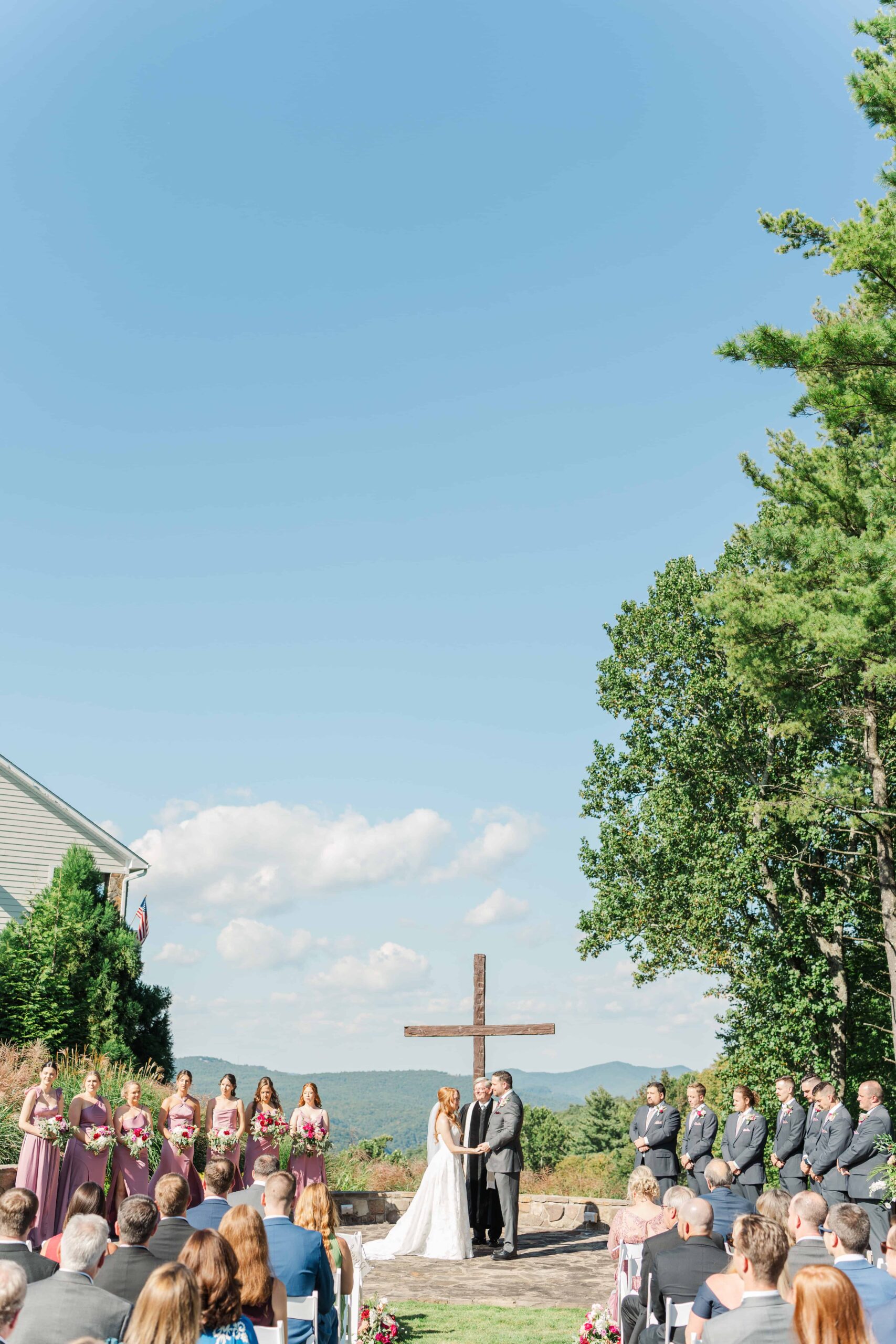 Wedding ceremony overlooking panoramic mountains at Olde Beau Resort