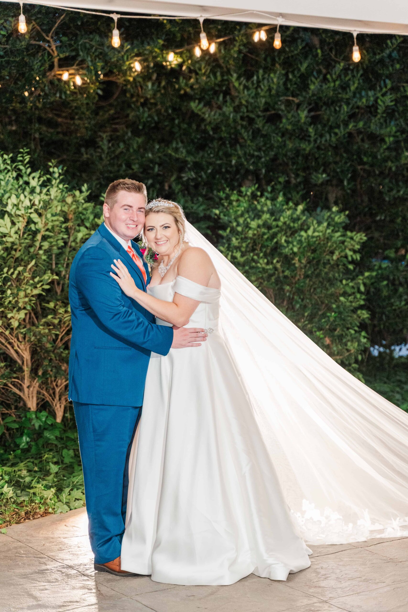 Gazebo under twinkle lights at The Grande Victorian during wedding portraits