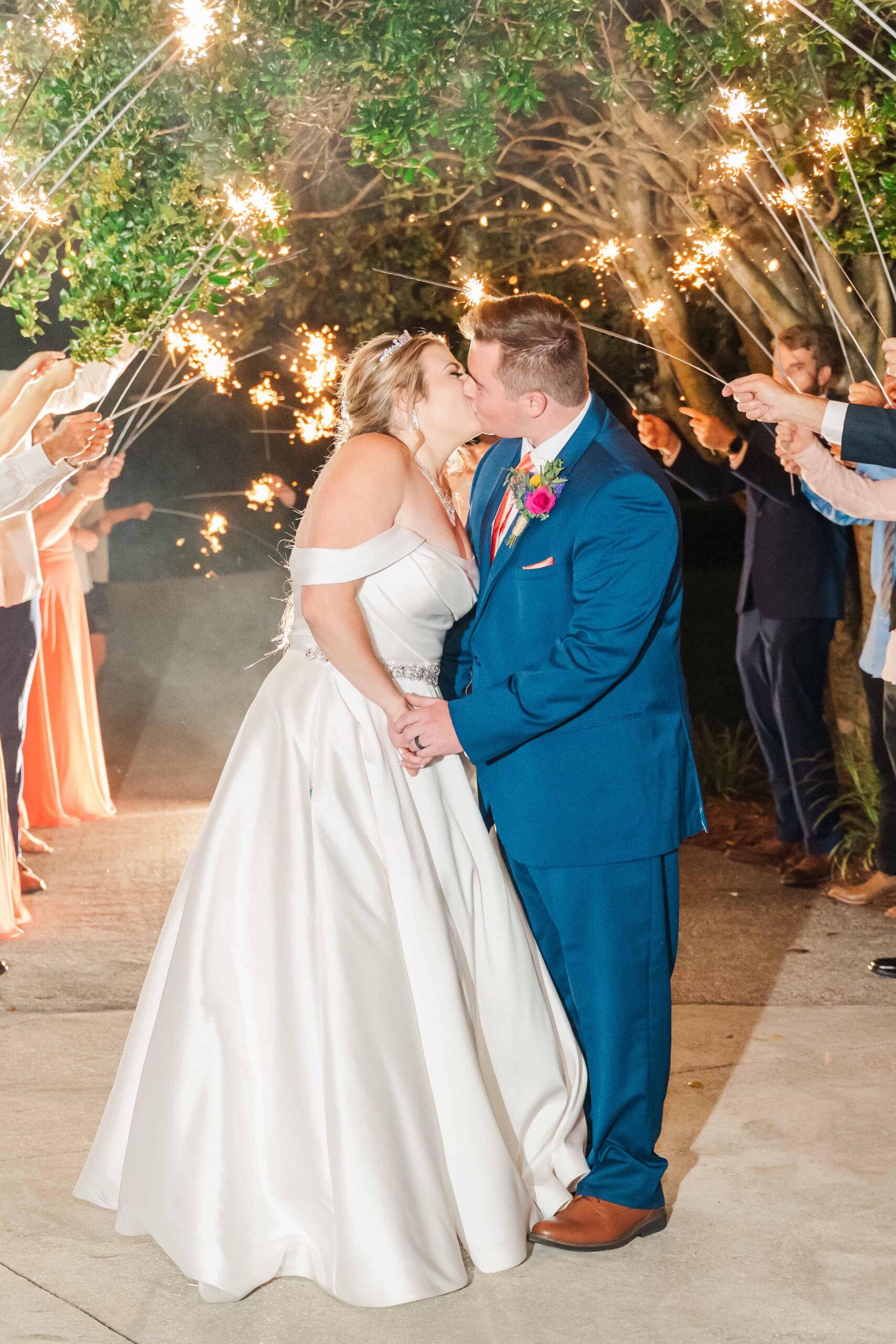 Sparkler exit at The Grande Victorian wedding celebration in historic downtown Monroe