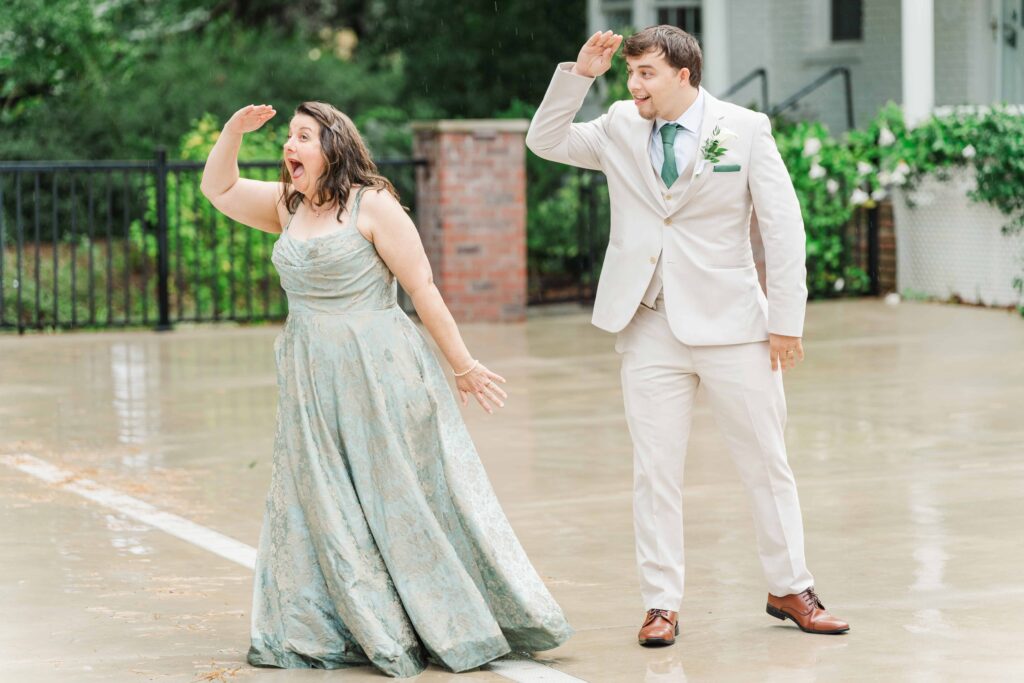 Parent dances on outdoor patio at Heron Hill Venue