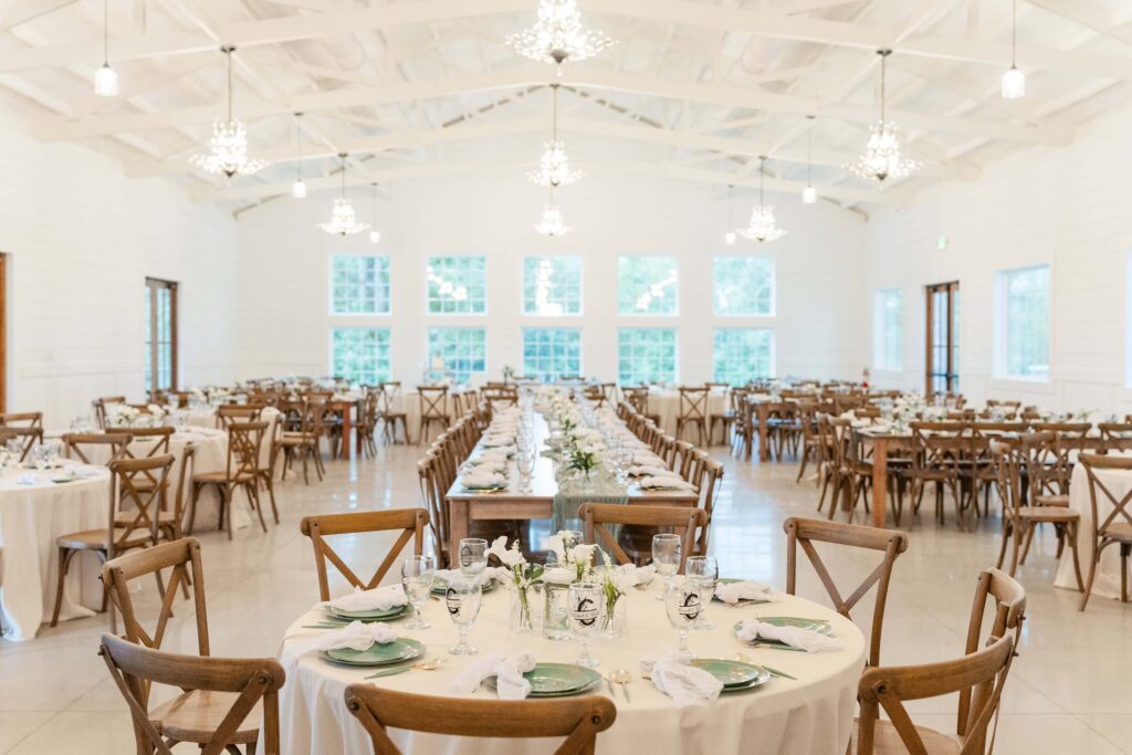 Reception dinner setup inside Heron Hill Venue with modern amenities