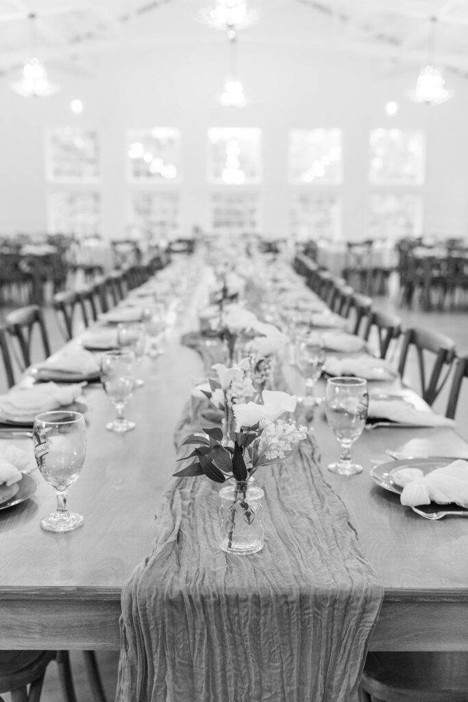 Reception dinner setup inside Heron Hill Venue