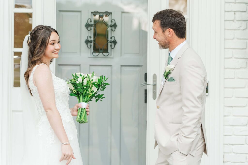 Father reacting to seeing the bride for the first time at Heron Hill Venue
