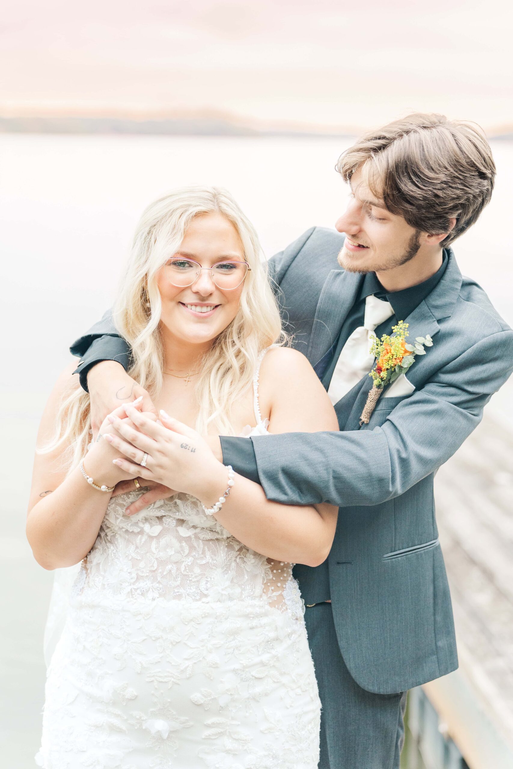 Wedding portraits on the dock at Catawba Falls Events