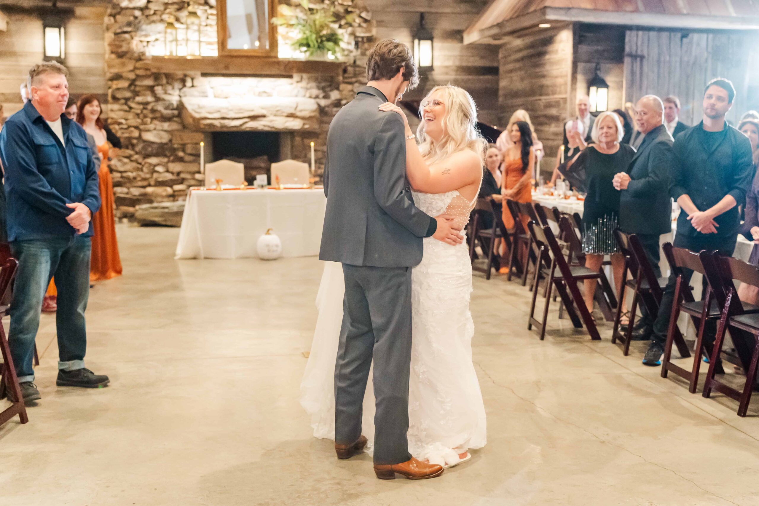 Elegant reception setup in the Boulder Room at Catawba Falls Event Center