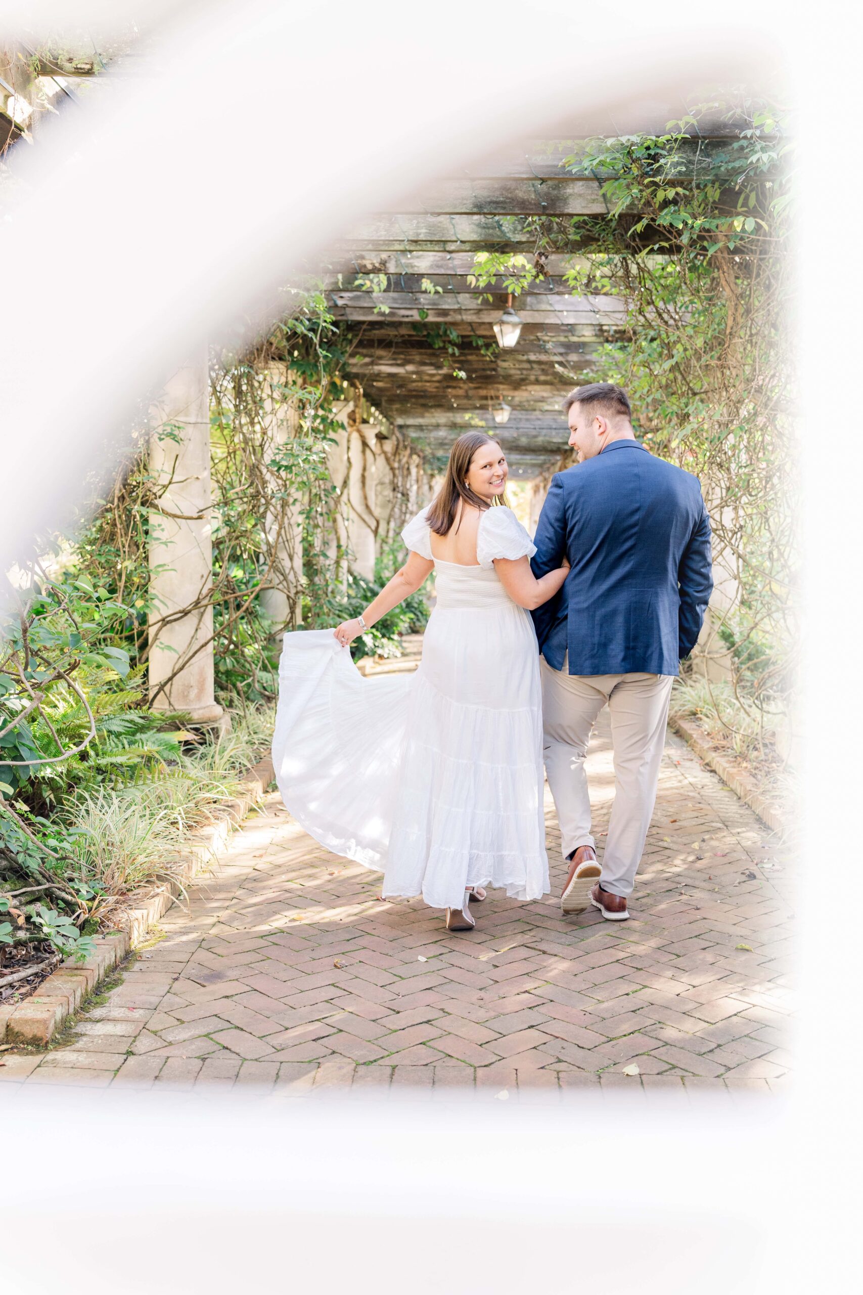 Charlotte garden engagement session at Daniel Stowe Botanical Gardens
