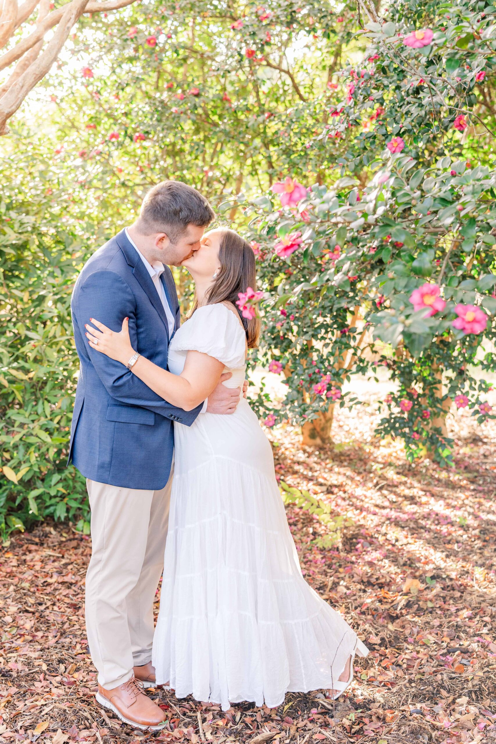 Golden hour engagement photos at Daniel Stowe Botanical Gardens