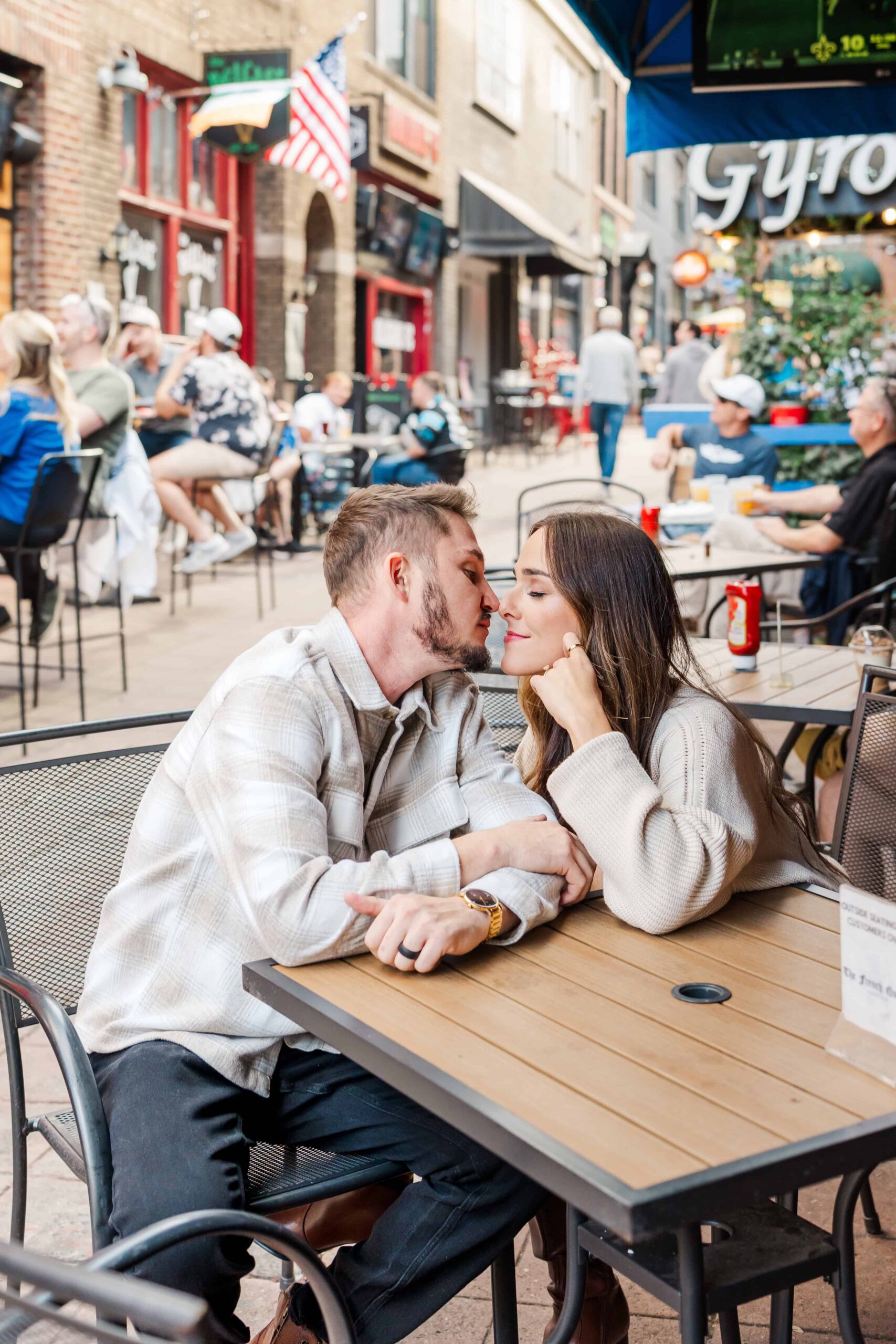 Candid couple moment in Charlotte’s French Quarter alleyway