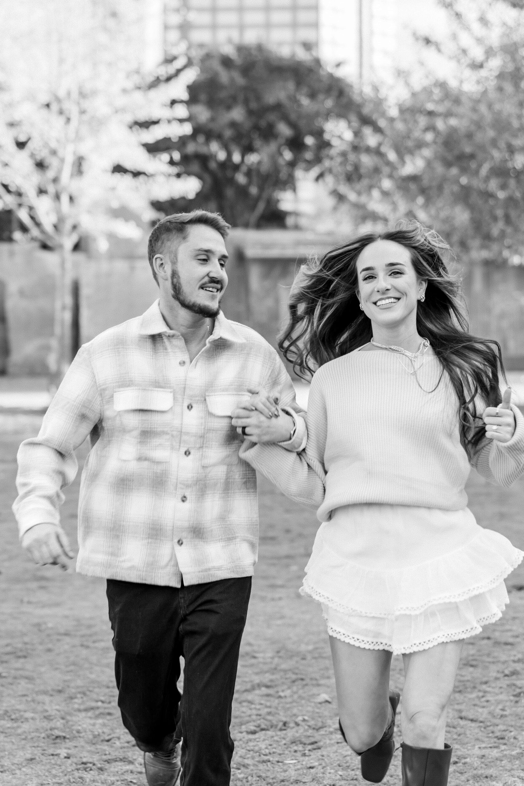 Fall leaves engagement portrait near Charlotte Convention Center