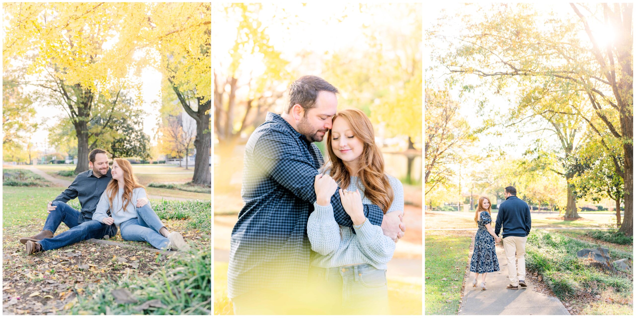 An uptown Charlotte engagement session in the fall leaves