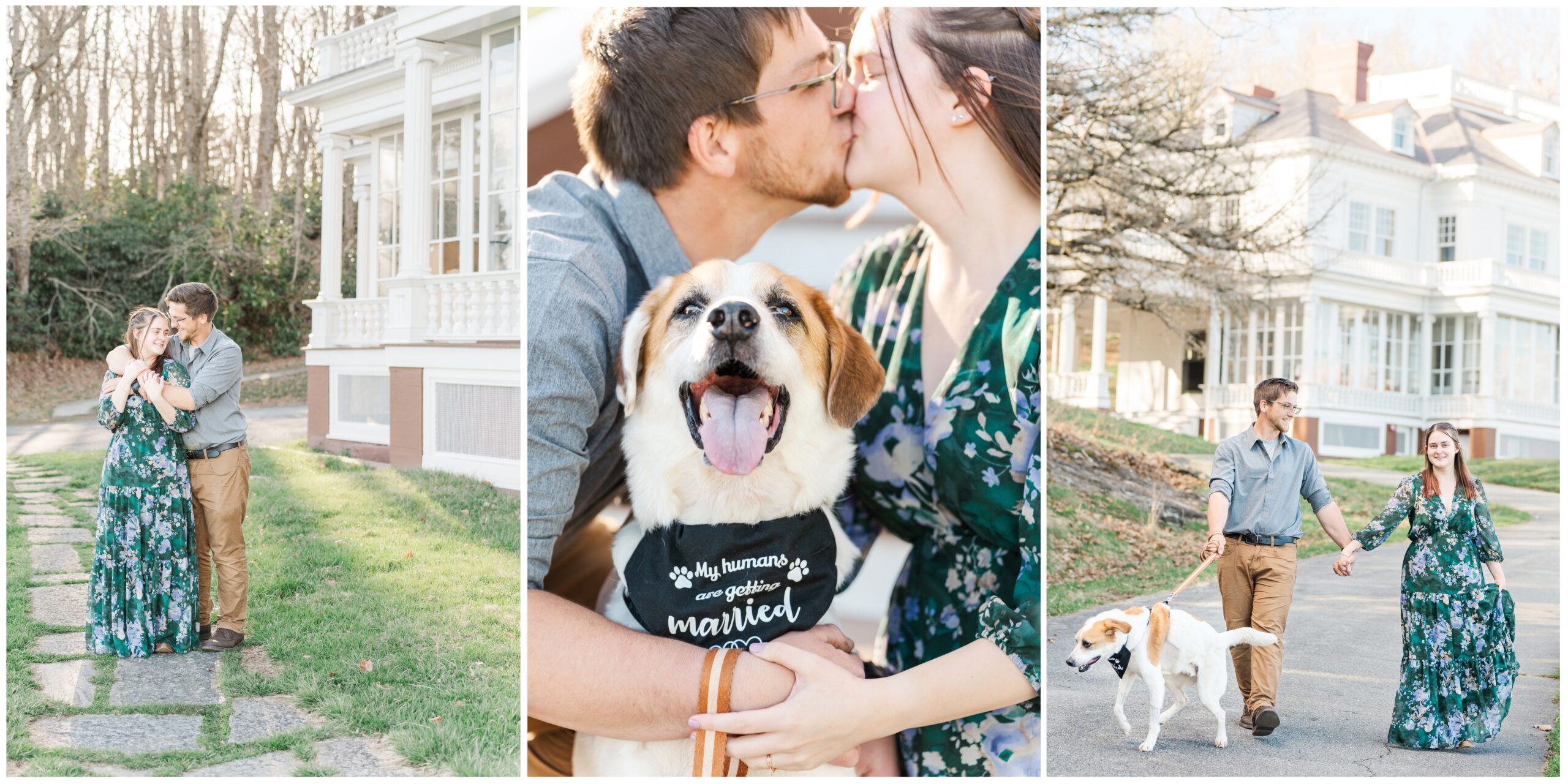 A mountain engagement session featuring Bo the dog and Moses Cone Manor