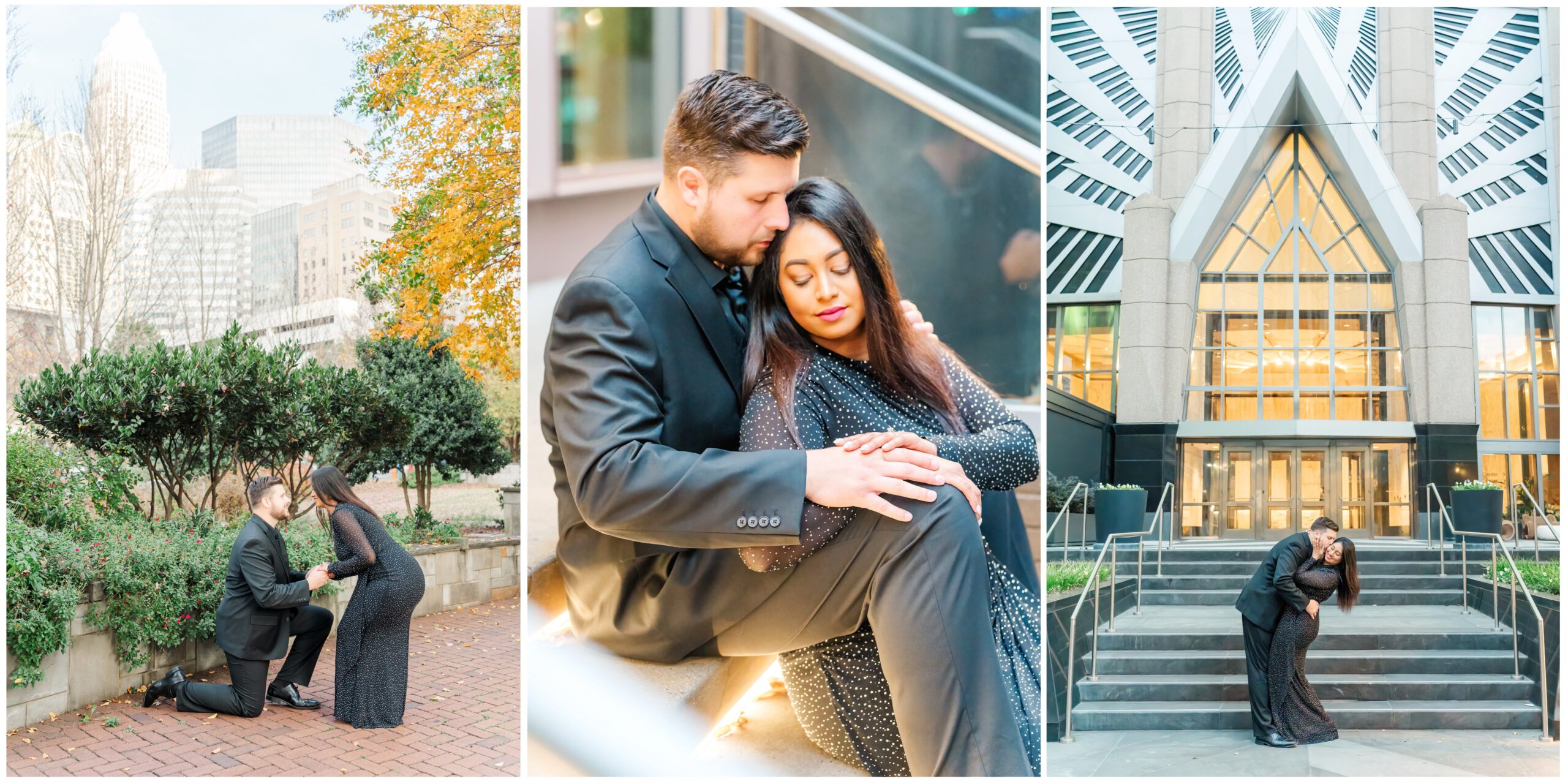 newly engaged couple at their uptown charlotte engagement session