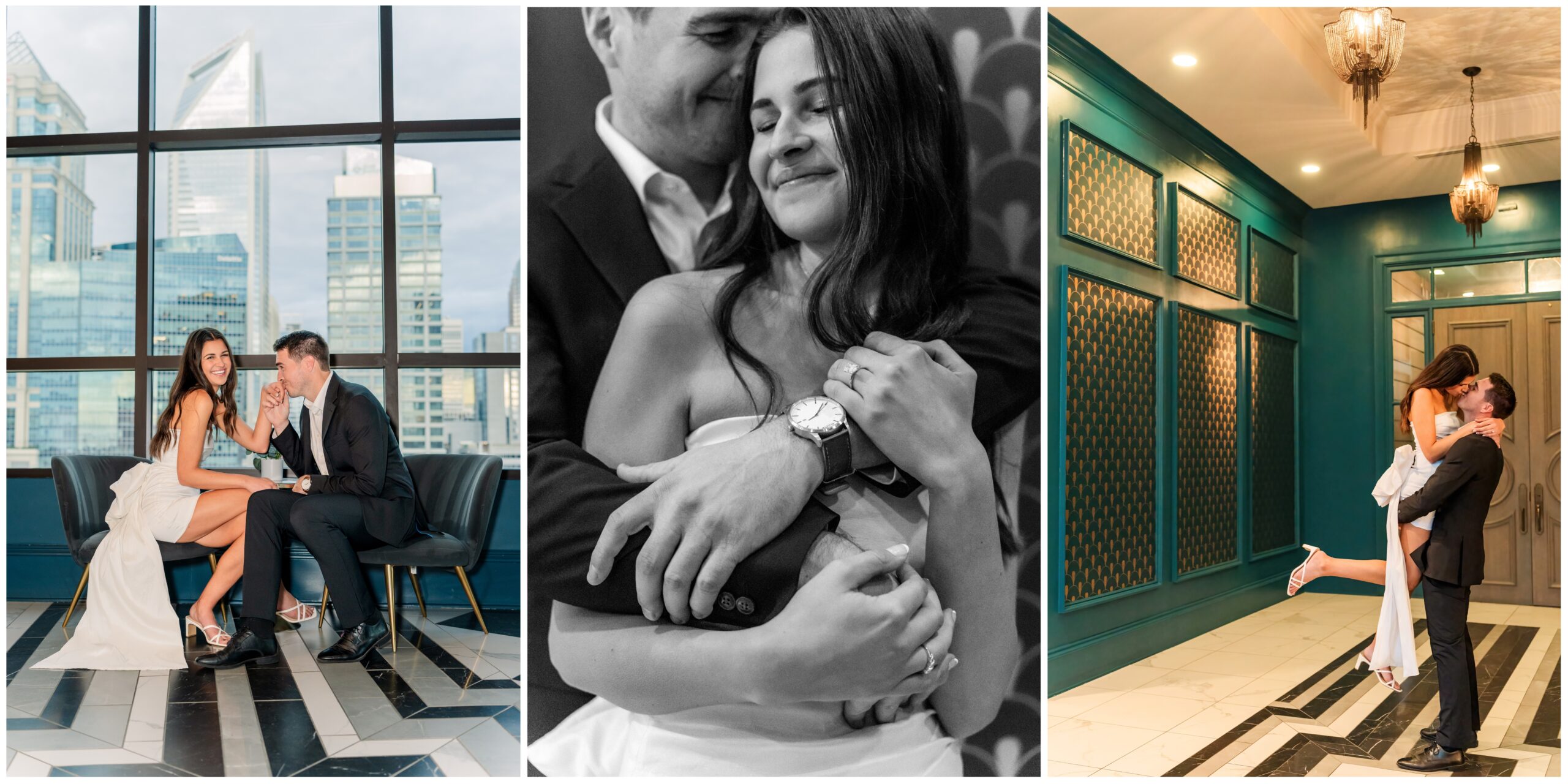 Charlotte NC engagement session with the city skyscrapers in the background