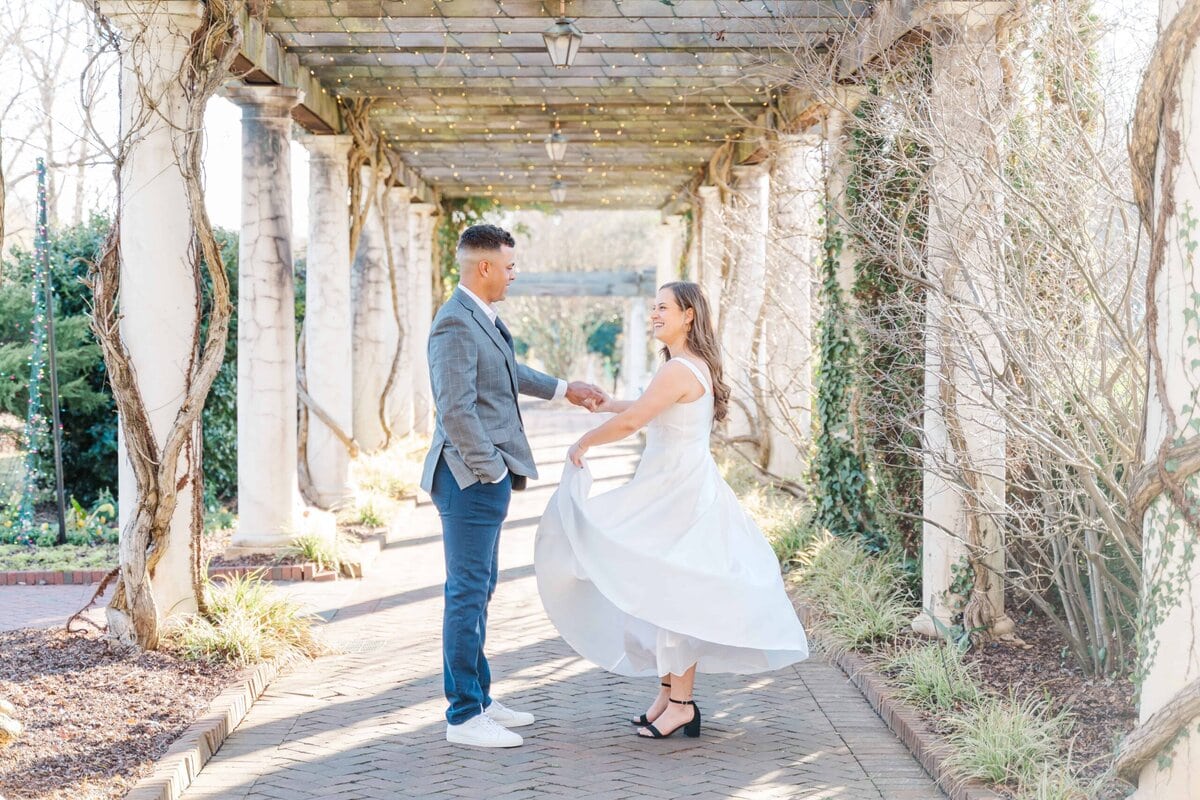Romantic winter engagement photos at Daniel Stowe Conservancy