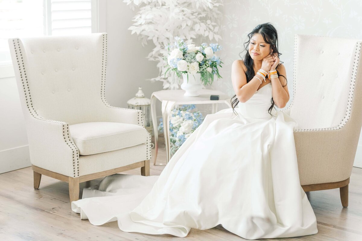 Bride getting ready in bridal suite at Dugaren Vineyards Wedding venue