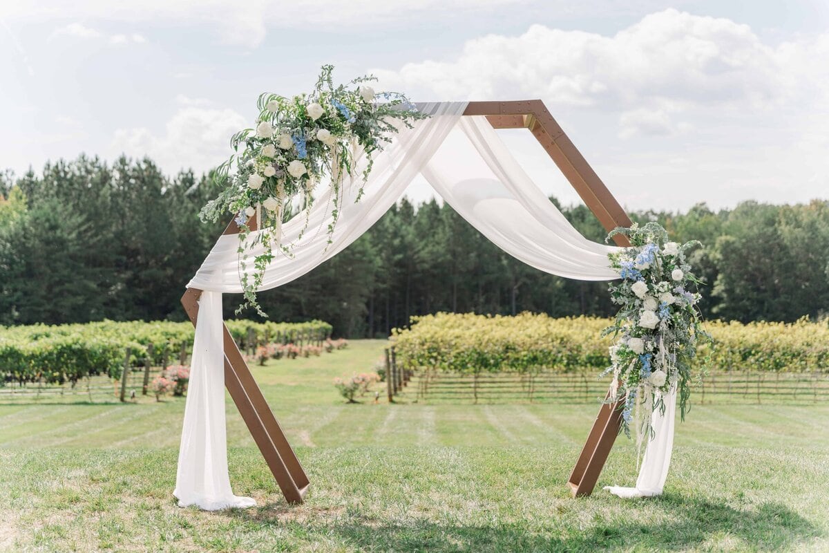 Dugaren Vineyards Wedding outdoor ceremony overlooking vineyard views in North Carolina