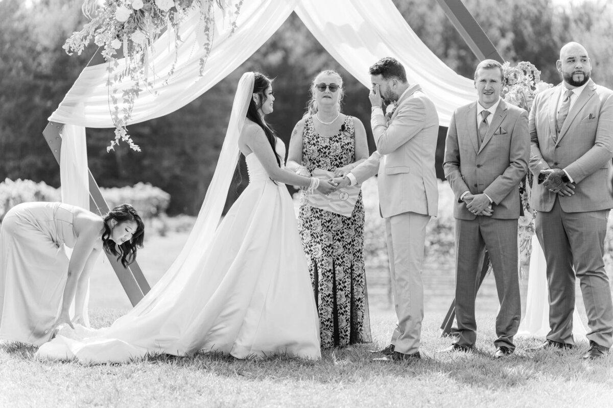 Outdoor wedding ceremony at Dugaren Venues & Vineyards in Denver North Carolina