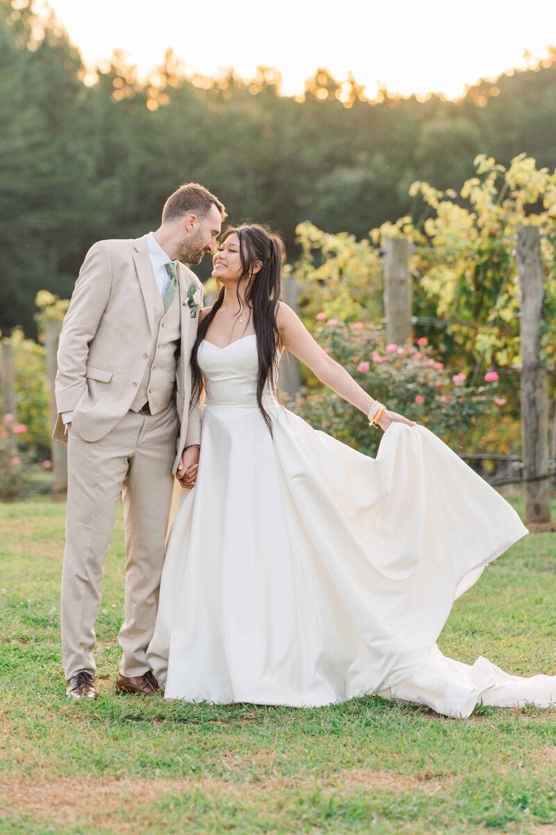 Summer wedding portraits in the vines at Dugaren Vineyards